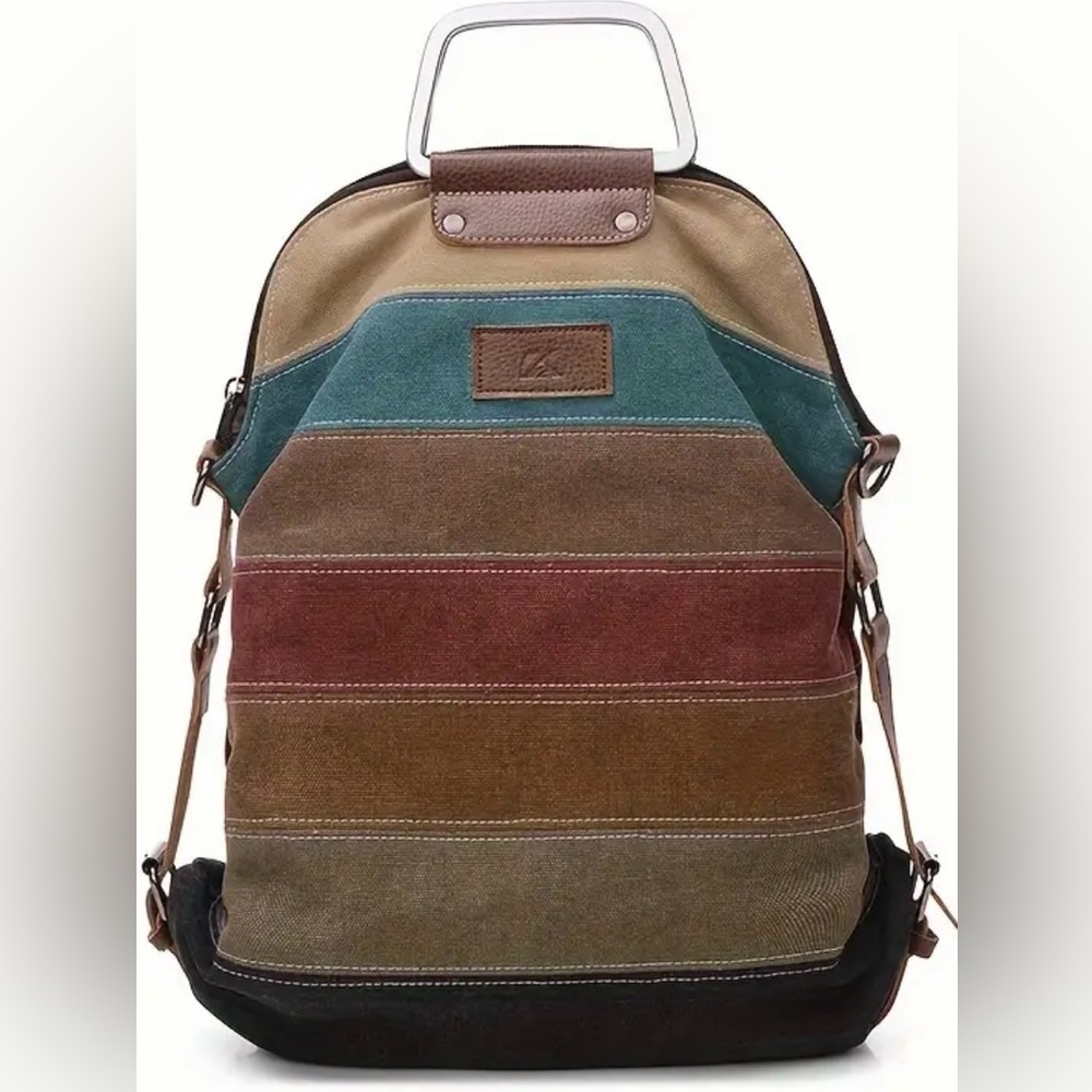 Striped Multicolored Canvas Backpack Crossbody Shoulder Bag Purse New